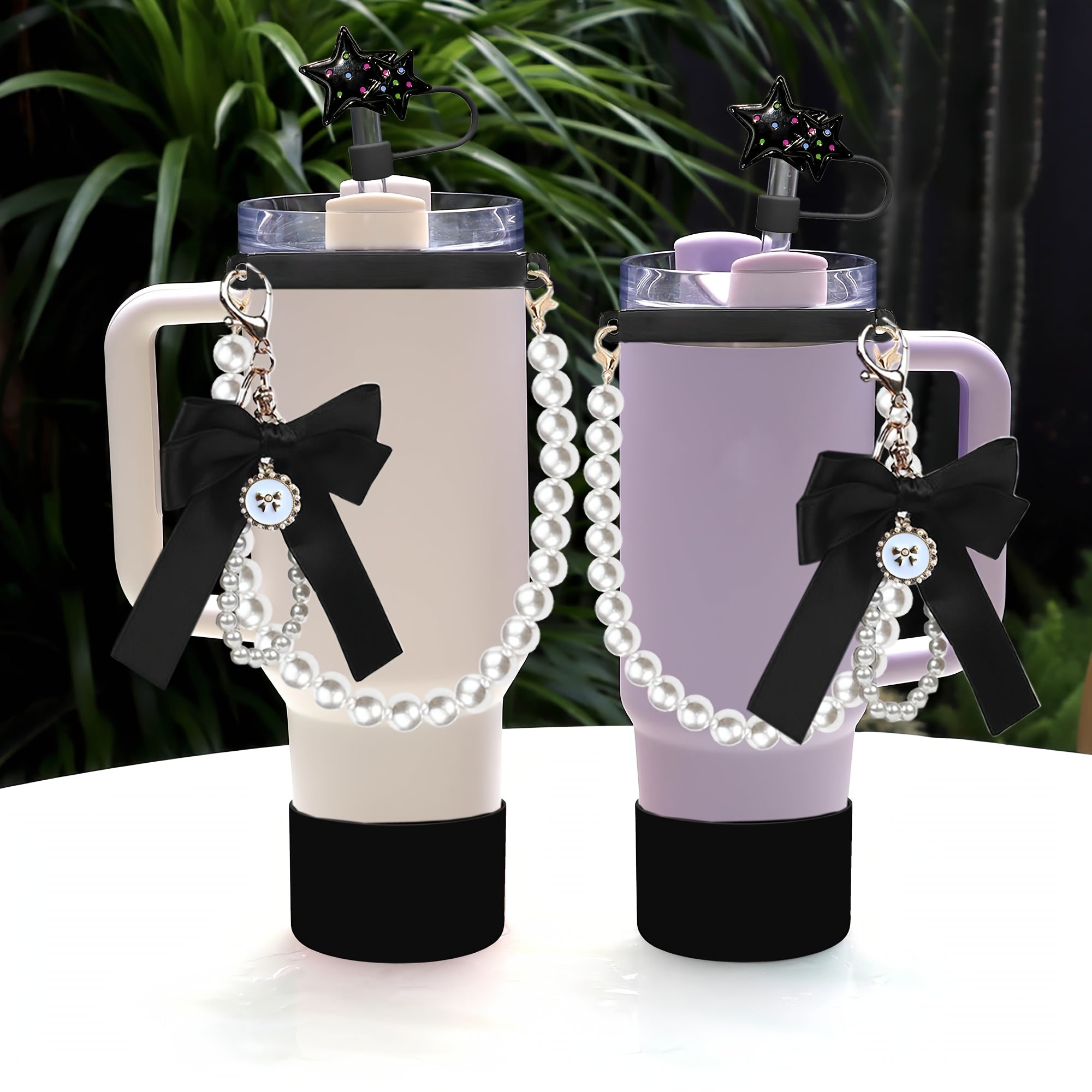 5pcs Tumbler Accessory Kit: Pearl Strap, Bow Keychain, Silicone Boot & Star Straw Cover - Compatible with 40oz & 30oz ST Cups - For Tumbler Enthusiasts - Perfect Gift for Birthdays & Holidays